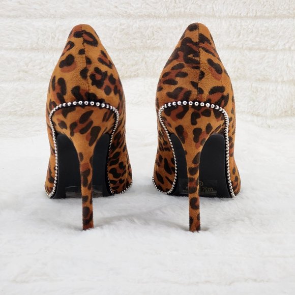 Brand New Leopard Print Stud Trim Pointy Toe High Heel Pumps - Picture 8 of 12